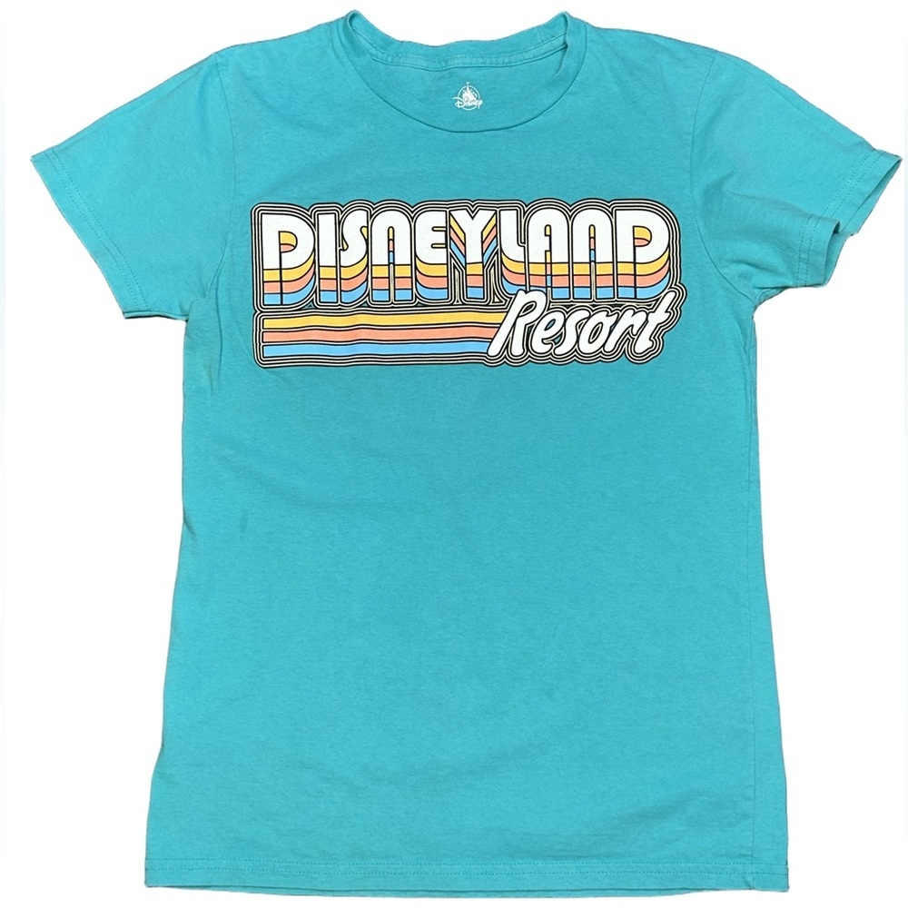 Disneyland resort teal retro 70s rainbow font graphic Disneybound crewneck tee S